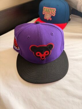 Purple & Black Snapback Hat with Red Bear Patch